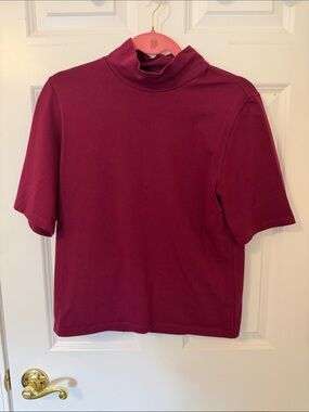 J.Crew Burgundy Short-Sleeve Mock Neck Top Large NWOT